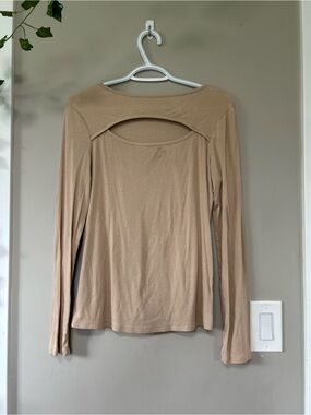 SHEIN Beige Long Sleeve Cutout Back Top